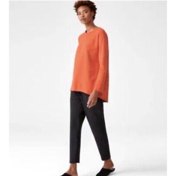 DKNY | Tunic Top Patch Pockets Cotton Stretch Poplin Crewneck Blouse Orange - 10 - Picture 11 of 11